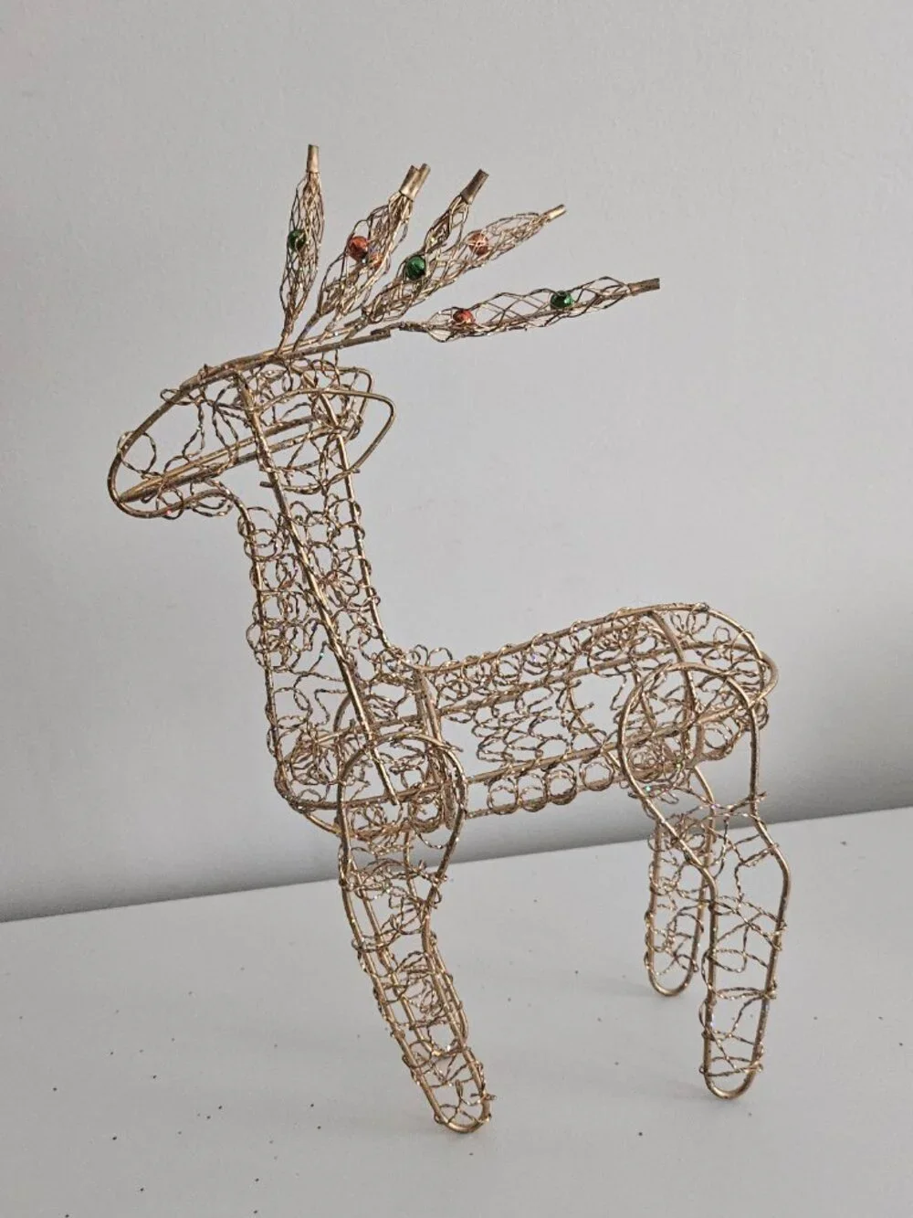 Gold Tone Wire Reindeer with Jingle Bell Antlers